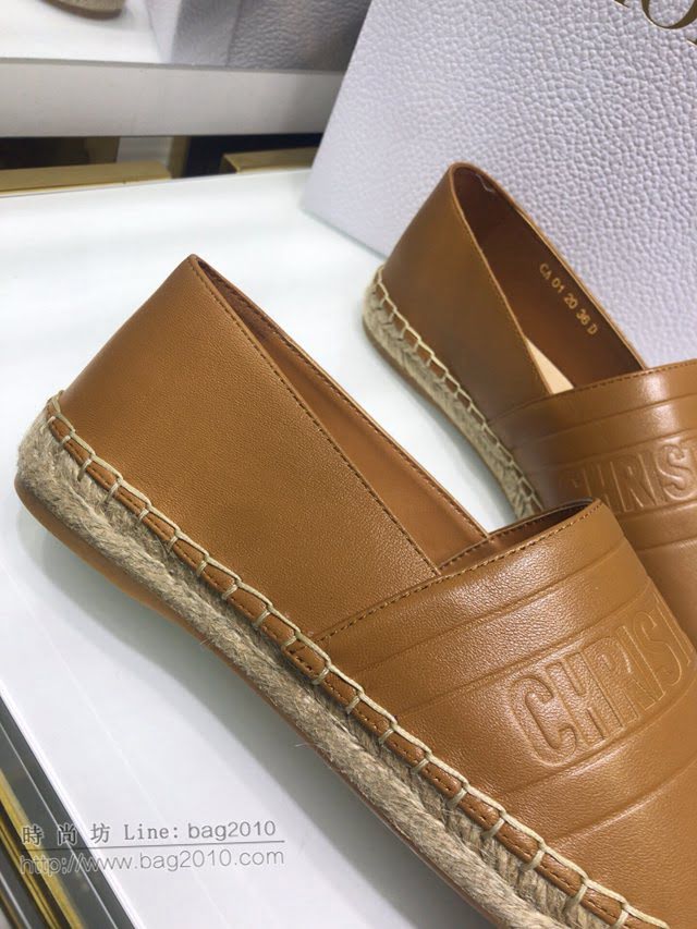 DIOR女鞋 迪奧2021專櫃新款Granville草編漁夫鞋 Dior字母logo平底懶人鞋  naq1534